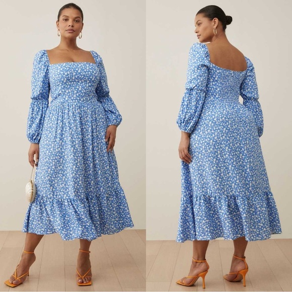 Reformation Dresses & Skirts - Reformation Mica ES Floral Marie Square Neck Maxi Dress Blue Size 16 NEW